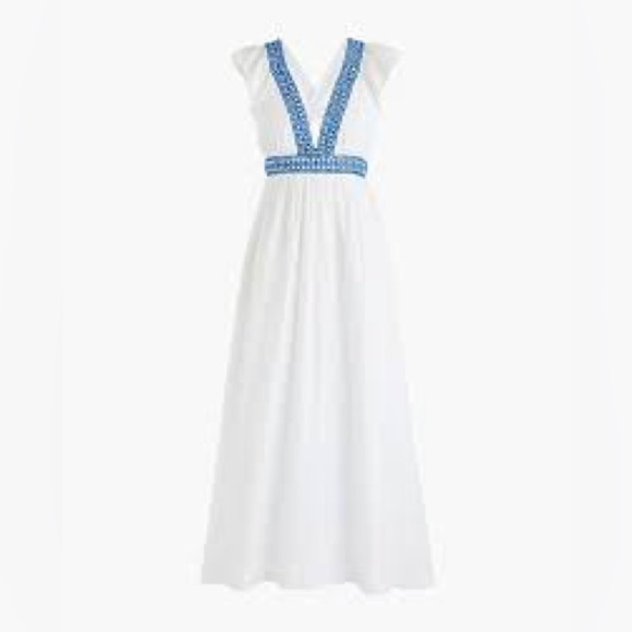 J Crew Women's S Maxi Linen Blend Dress Ruffle Deep V-neck Beach Vacation XS - Picture 4 of 5